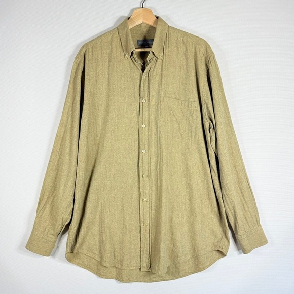 Hickey Freeman Other - Hickey Freeman Men Large Button Down Long Sleeve Mustard Herringbone Dress Shirt